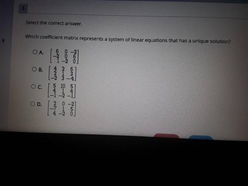 Which coefficient matrix represents a system of linear equations that has a unique solution.