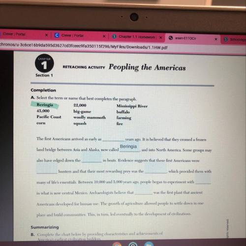 Chapter 1 section 1 reteaching activity peopling the americas