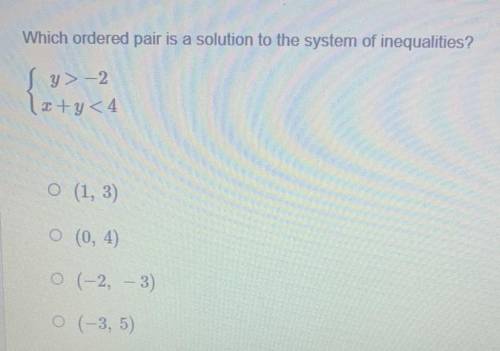Please help me :((
Which ordered pair is a solution to the system of inequalities?