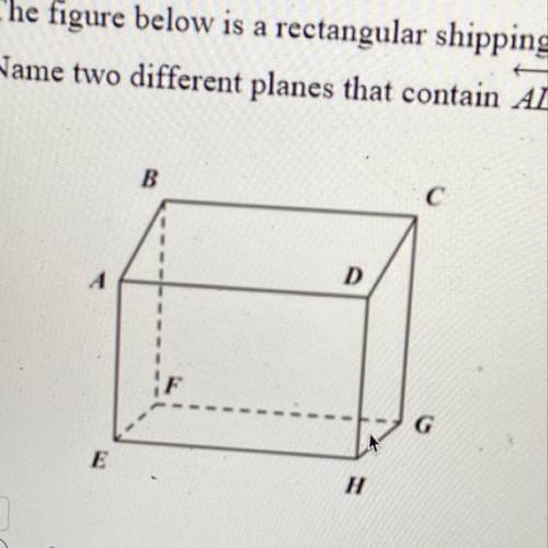 The figure below is a rectangular shipping box.
Name two different planes that contain AD.