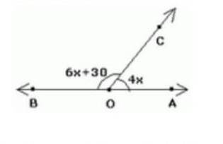 what value of x would make AOB a line in the following figure if, angle AOC = 4x & angle BOC =