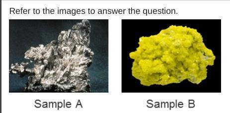 Based on the physical appearance of the two crystal samples, which is a metal?