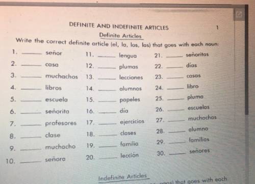 Write the correct definite article (el, la, los,las) that goes with each noun