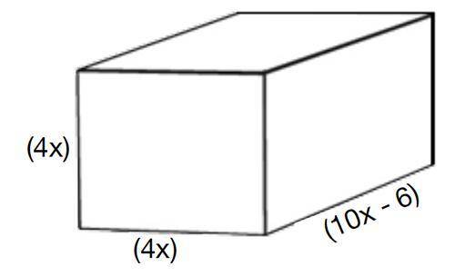 15 points. Given a rectangular prism with width and height = 4x and length = 10x-6. The expression