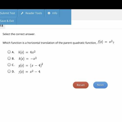 Which function is a horizontal translation of the parent quadratic function