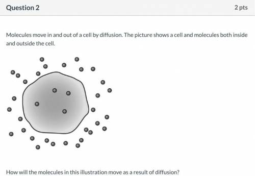 HELP I BEG!!! Molecules move in and out of a cell by diffusion. The picture shows a ce
