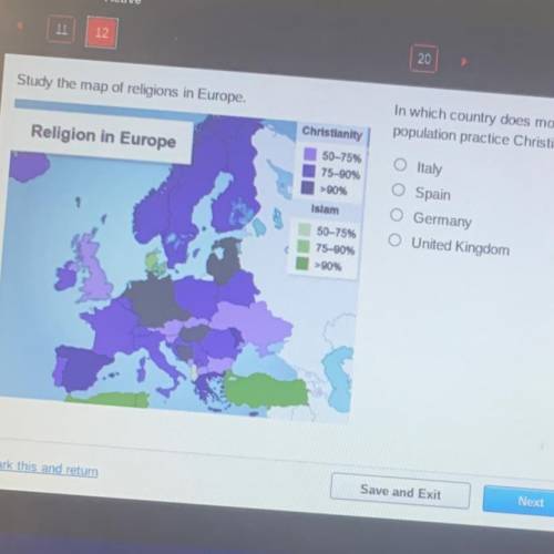 Study the map of religions in Europe.

In which country does more than 90 percent of the
populatio