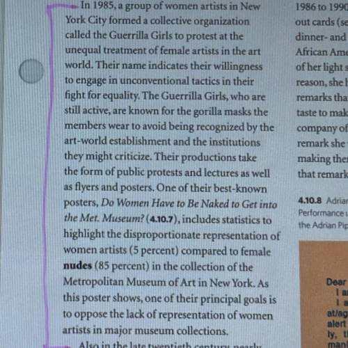 What are your thoughts on the guerrilla girls statement in ￼the textbook