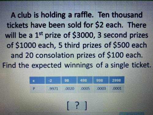 A club is holding a raffle. Ten thousand tickets have been sold for $2 each. There will be a 1t pri