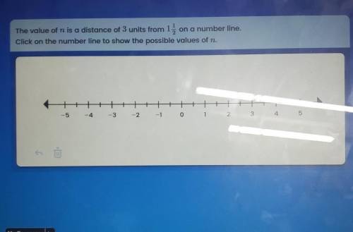 The value of n is a distance of 3 units from 1, on a number line. Click on the number line to show