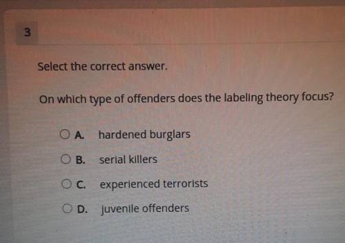 Select the correct answer. On which type of offenders does the labeling theory focus? O A. hardened