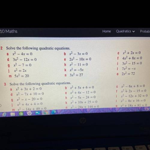 How to solve the following quadratic equations; 2L, m, o, 3a and g