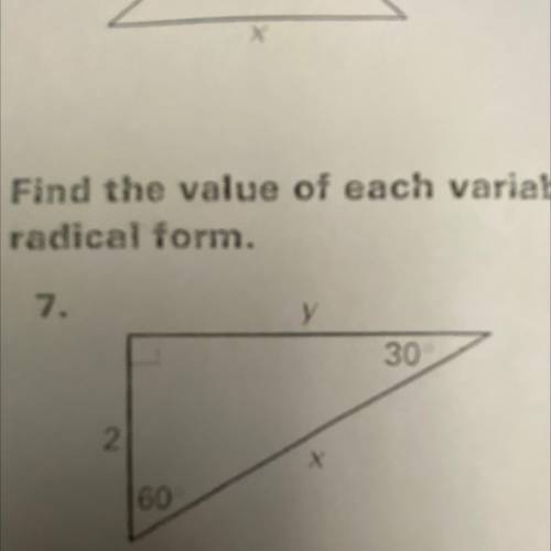 Find the value of each variable. write your answers in simplest radical form