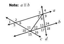 If m∠2 = 125°, m∠12 = 37° and m∠18 = 102°, find the measure ∠1 = f.m∠7 = k.m∠13 = b.m∠3 = g.m∠8 = l