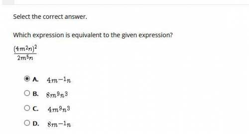 Which Expression is Equivalent to the given expression? (4m^2n)^2/2m^5n