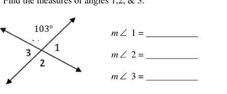 HELP!!!Find the measures of angles 1, 2, and 3. Show your work. Choose the correct measures of each