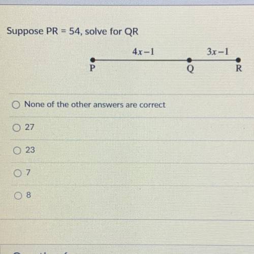 Suppose PR = 54, solve for QR