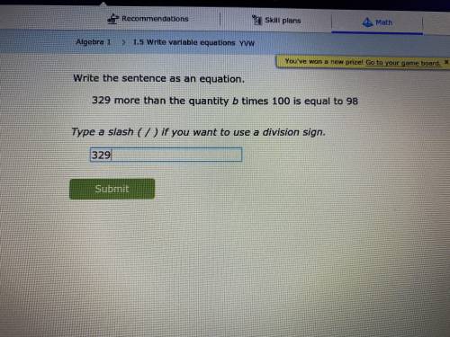 Write the sentence as an equation.