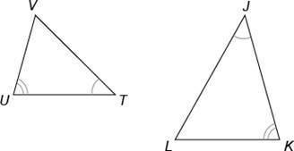 Do ΔUVT and ΔKLJ in the figure appear to be similar? Why or why not? Question 2 options: A) They're