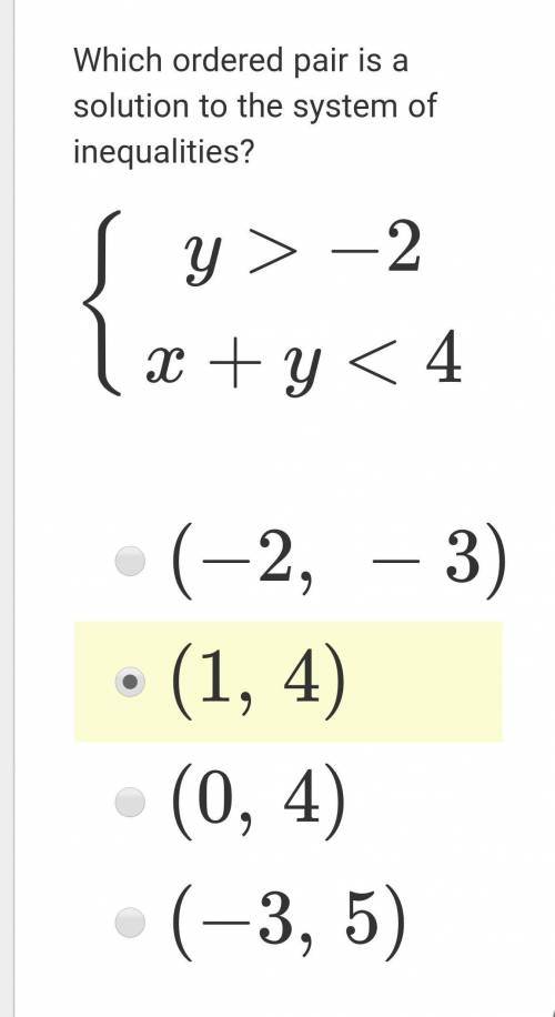 Which ordered pair is a solution to the system of inequalities?