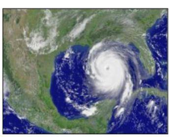 The satellite image at right shows Hurricane Katrina just before it hit New Orleans in 2005. Label