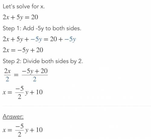 What is the answer of 2x+5y=20
