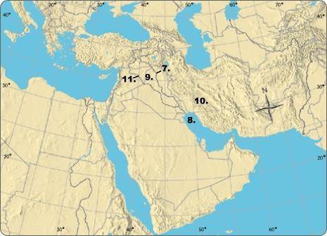 What body of water is indicated by #11? Euphrates River Persian Gulf Tigris River Nile River