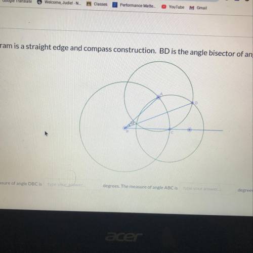 The diagram is a straight edge and compass construction. BD is the angle bisector of angle ABC.

T
