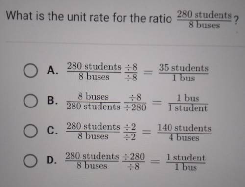 What is the unit rate for the ratio 280 student/8 buses