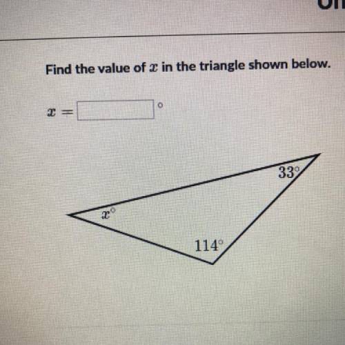 Find the value of x in the triangle in the picture.