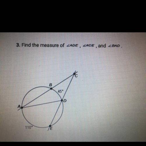 I NEED THIS ASAP PLEASE !!

1. Measure angle ADE= 1/2 (Arc measure AE )
2. Use the relationship yo