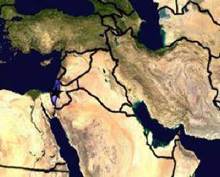 Analyze the map below and answer the question that follows.

A satellite map of the Middle East. A