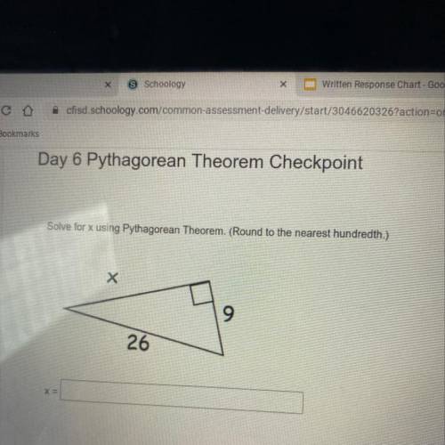 Solve for x using pythagorean theorem (round to nearest hundredth