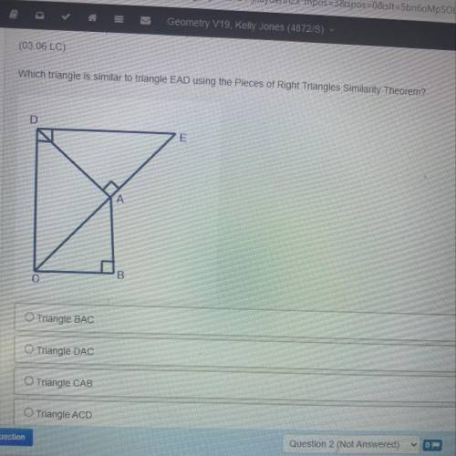 Which triangle is similar to triangle EAD using the pieces of Right Triangles Similarity