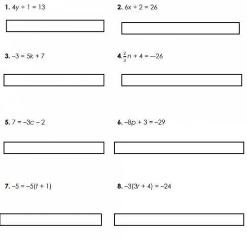 Solve the following equations. Show your work. Submit to your teacher when you have completed the s