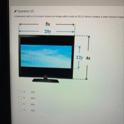 A television with a 5:4 screen shows an image with a ratio of 20:12 which creates a letter boxed im