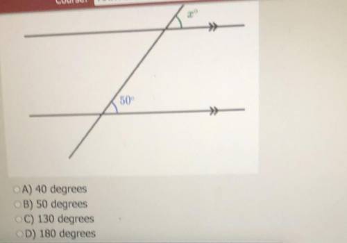 Below are 2 parallel lines with a third line intersecting them. What is the value of x?