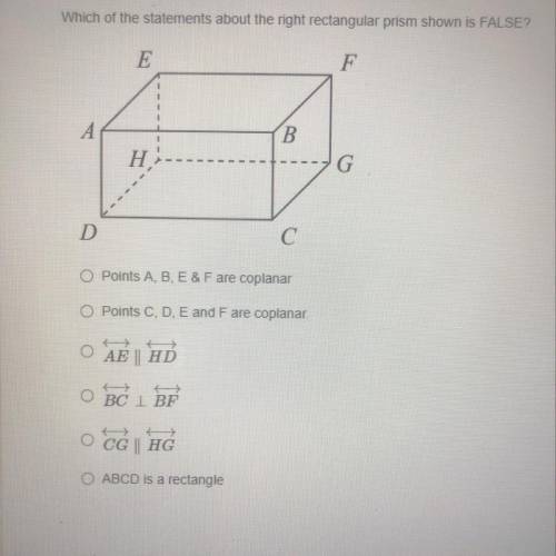 Which of the statements about the right rectangular prism shown is FALSE?