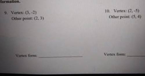 write the equation of the parabola and a vertex form and standard form given the following informat