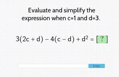 Evaluate and simplify the expression when c=1 and d=3