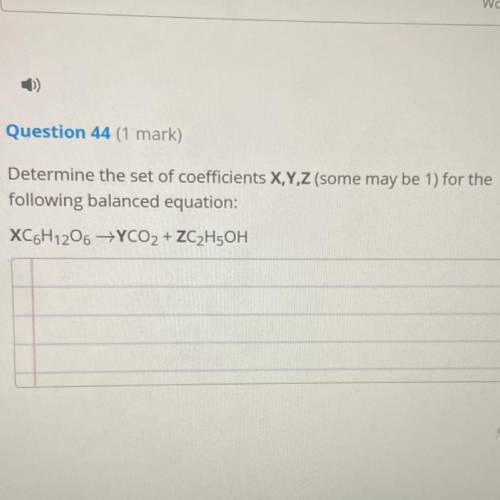 Determine the set of coefficients X,Y,Z (some may be 1) for the

following balanced equation:
XC6H