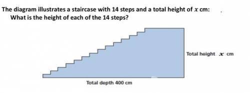 The diagram illustrates a staircase with 14 steps and a total height of cm: What is the height of e