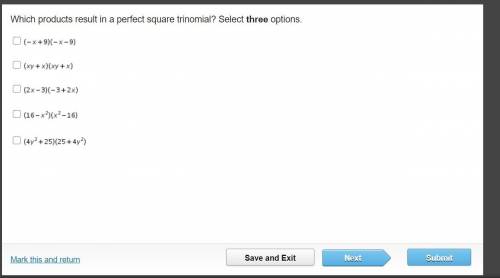 Which products result in a perfect square trinomial? Select three options.