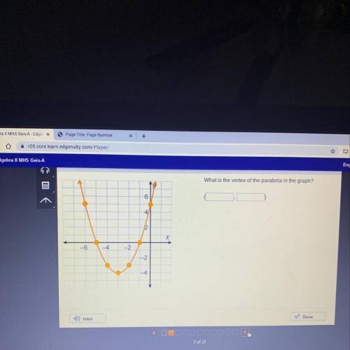 What is the vertex of the parabola in the graph?