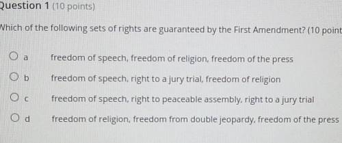Which of the following sets of rights are guaranteed by the first amendment?