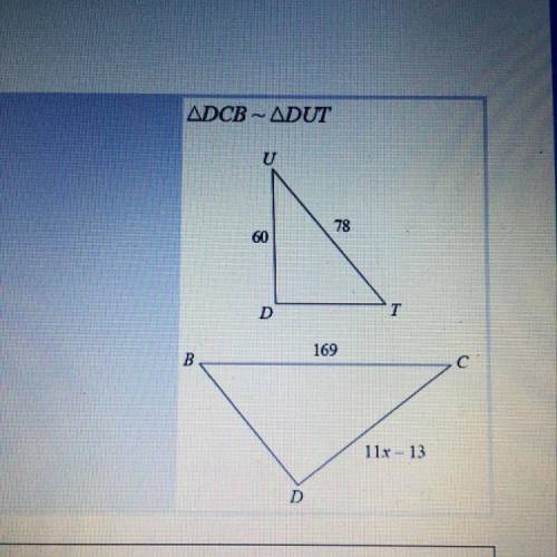 Solve for x the triangles are similar
