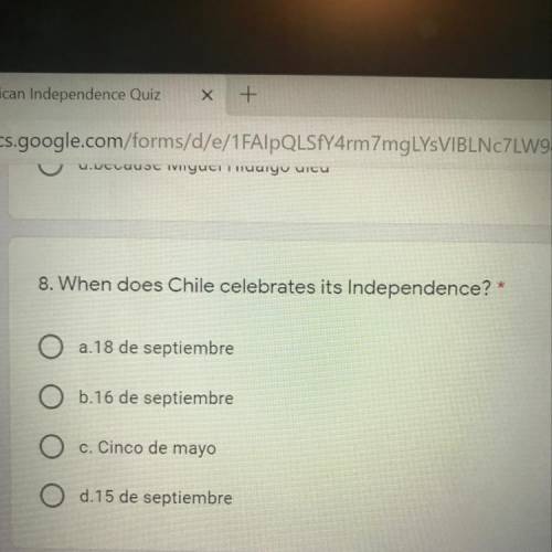 8. When does Chile celebrates its Independence? *