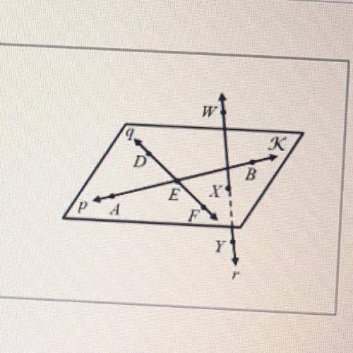 Use the diagram to the right to answer 1-4.

1. Name two points collinear to point D.
2. Give anot