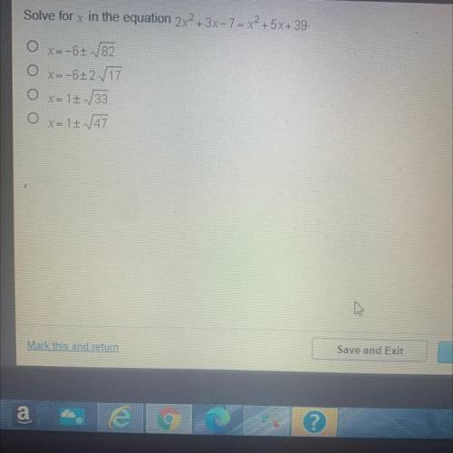 Solve for x in the equation 2х2+3x-7= х2+5х+ 39.