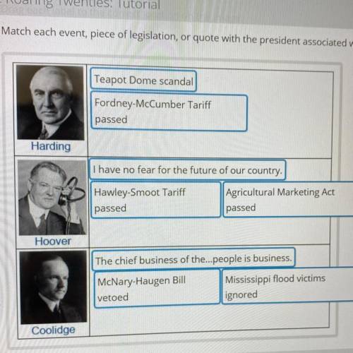 Match each event, piece of legislation, or quote with the president associated with it.